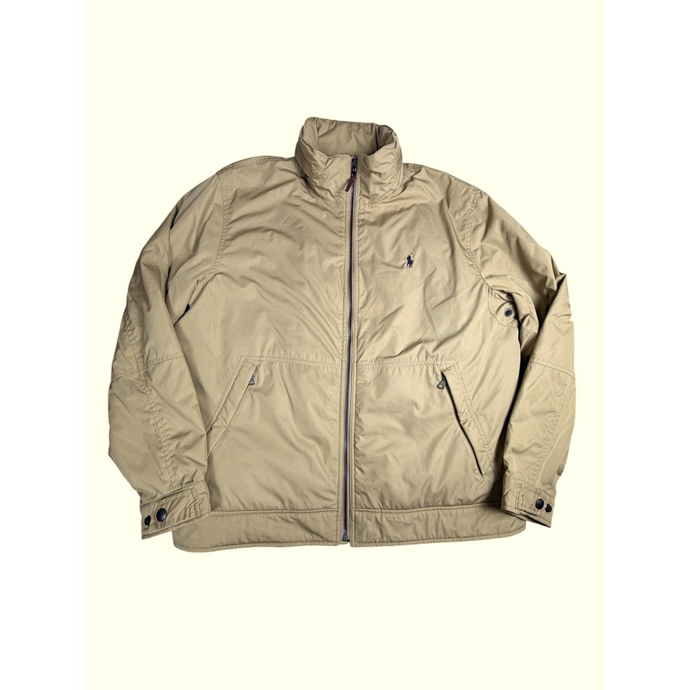Polo Ralph Lauren Mens XL Vintage Tan Khaki Fleece Lined Jacket Black Pony Logo